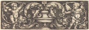Ornament mit einer Vase zwischen zwei Genien