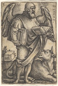 Platte 3: Heiliger Lukas mit nach rechts gedrehtem Kopf, ein Buch in jeder Hand, 1541
