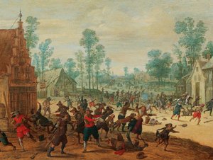 Kämpfende Soldaten in einem Dorf, ca. 1630