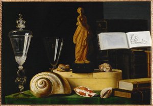 Stillleben mit Statue und Muscheln