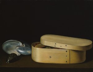 Stillleben mit Muscheln und einer Spanholzkiste, späte 1620er Jahre