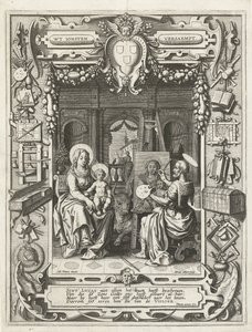 Wappen der Gilde des Heiligen Lukas mit dem Heiligen Lukas, der Madonna und Kind malt, 1620-21