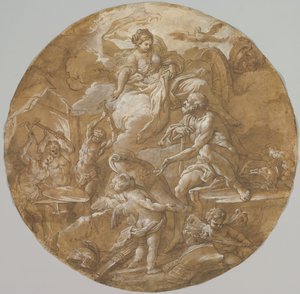 Venus an der Schmiede des Vulkan (recto), Skizzen mit zwei Putti (verso)