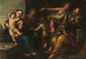 Maria mit Kind, dem kleinen Johannes, der heiligen Elisabeth und der Verkündigung an Joseph von Sebastiano Florigerio