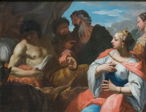 Antiochus wird vom Arzt in Anwesenheit von Seleucus und Stratonice besucht, spätes 17. Jahrhundert von Sebastiano Ricci