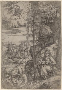 Landschaft mit Rast auf der Flucht nach Ägypten von Sebastiano de Valentinis