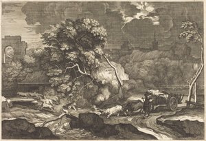 Landschaft mit einem verängstigten Fuhrmann von Sébastien Bourdon