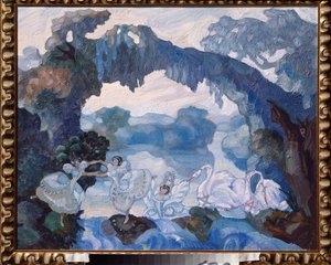 Bühnenbild für das Ballett "Schwanensee" von Pjotr Tschaikowski - Werk von Sergei Sudeykin (1882-1946)