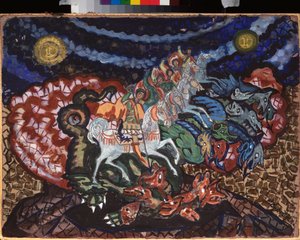Bühnenvorhang-Entwurf für das Theaterstück "Der Triumph der Staaten" von A. Bobrishchev-Pushkin