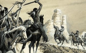 Eine überraschende Begegnung zwischen zwei Spähtrupps, einer indianisch, der andere US-Kavallerie von Severino Baraldi