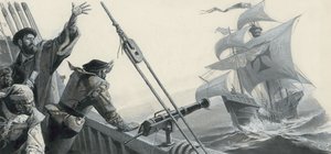 Ferdinand Magellan (1480-1521) bei der Entdeckung des Pazifischen Ozeans