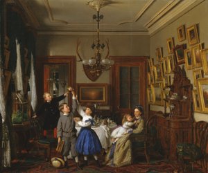 Der Wettbewerb um den Blumenstrauß: Die Familie von Robert Gordon in ihrem New Yorker Speisezimmer, 1866