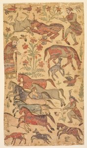 Ein marmoriertes Bild von Rustam, der Rakhsh fängt von Shafi