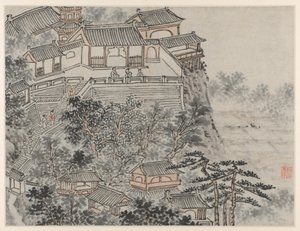 Zwölf Ansichten des Tigerhügels, Suzhou: Die Terrasse der fünf Weisen, nach 1490 von Shen Zhou