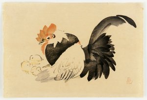 Hahn, Henne und Küken, Meiji-Ära, 1870-79 von Shibata Zeshin