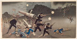 Heftiger Angriff im Mondlicht bei Port Arthur von Shinohara Kiyooki