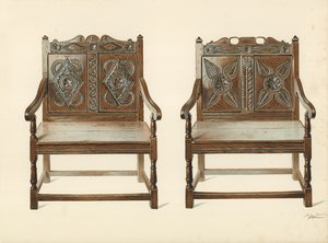 Eichen-Doppelstühle (walisisch), Eigentum von H. Clarence Whaite