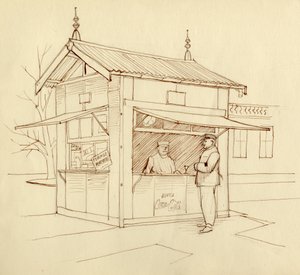 Kiosk, der Getränke verkauft, Paris, Frankreich