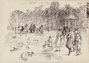 Schwäne auf dem Rundteich in den Kensington Gardens, London, ca. 1950