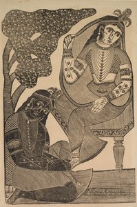 Krishna streichelt Radhas Füße, 1800er Jahre