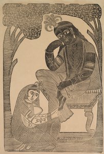 Radha streichelt Krishnas Füße, 1800er von Shri Gobinda Chandra Roy