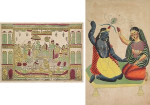 Rama und Sita im Königspalast (recto); Radha und Krishna (verso) von Shri Gobinda Chandra Roy
