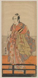 Kabuki-Schauspieler Ichikawa Monnosuke II mit einem Helm und Gewand eines Gagaku-Tänzers, Edo-Periode, ca. 1780er von Shunjo