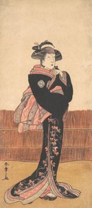 Die dritte Azuma Tozo als Frau in einem schwarzen Kimono, wahrscheinlich 1782 von Shunsho