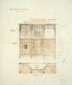 Entwurf für einen Schrank in englischem Nussbaum und Ebenholz von Sidney Barnsley