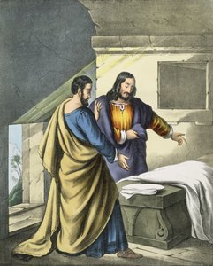 Petrus und Johannes am Grab, aus einer Bibel gedruckt von Edward Gover, 1870er von Siegfried Detler Bendixen