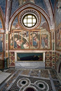 Die Geburt Christi und die Anbetung der Heiligen Drei Könige. Fresko der Schule von Siena. 14. Jahrhundert. Kapelle der Jungfrau. Kloster von Saint Benedetto (Sacro Speco), Subiaco (Rom), Italien von Sienese School