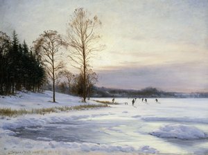 Schlittschuhläufer auf einem gefrorenen Teich
