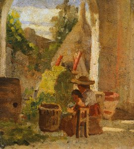 Rustikale Loggia, Landstudie Triptychon von Silvestro Lega