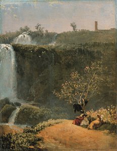 Elisabeth Louise Vigée-Lebrun zeichnet den Tivoli-Wasserfall mit ihrer Tochter Julie und ihrer Gouvernante von Simon Alexandre Clément Denis