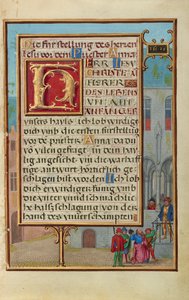 Rand mit Micha, der den Tod von König Ahab voraussagt von Simon Bening