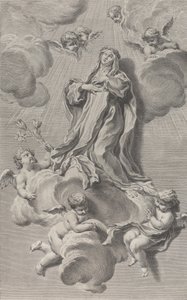Die Ekstase der Heiligen Katharina von Siena, kniend auf einer Wolke, getragen von Engeln, 1729-40