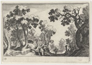 Waldlandschaft mit Bauern von Simon Frisius