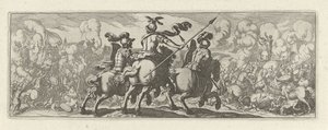 Drei Kavalleristen bei einer Feldschlacht mit Elefanten (Cavalerie) von Simon Frisius
