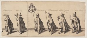 Prozession von sechs Personen, angeführt von einem Pferd, aus Das Begräbnis von Brederode