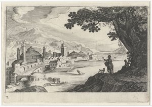 Stadtansicht mit einem Gebäude mit kuppelförmigem Dach von Simon Frisius