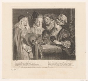 Gesellschaft von fünf Schauspielern bei einem Parapet Oeuvre von Antoine Watteau (Serientitel)