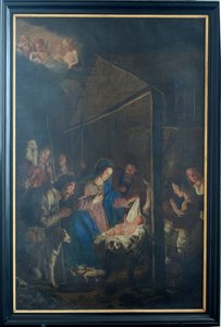 Pfarrkirche (Onze-Lieve-Vrouw-Hemelvaartkerk). Innenraum. Gemälde. Weihnachtsszene. Simon De Paepe. Ursprung Abtei Ename (?) von Simon II de Pape