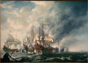 Admiral Joris van Spilbergen in der Schlacht vor der Küste Perus, 17. Juli 1615 von Simon de Vlieger