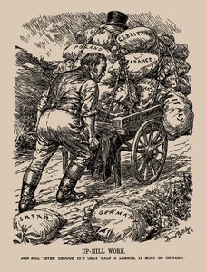 Schwere Arbeit. John Bull. Obwohl es nur eine halbe Liga ist, muss es weitergehen, 1935 von Sir Bernard Partridge