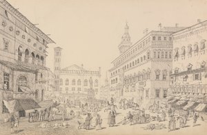 Album mit 30 Ansichten in Tirol und Italien: Platz in Bologna, Kathedrale und Palast des päpstlichen Legaten 12. Nov. 1840