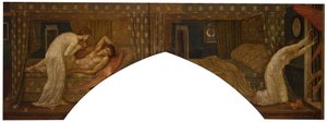 Cupid und Psyche - Palace Green Wandgemälde - Psyche hält die Lampe und blickt auf das Gesicht von..., 1881 von Sir Edward Coley Burne Jones