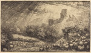 Corfe Castle: Wirkung des Sonnenscheins nach dem Regen von Sir John Charles Robinson