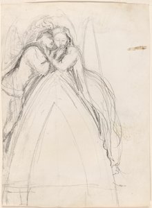 Entwurf für einen gotischen Bogen mit dem Künstler und Effie Ruskin, die sich umarmen (recto); Entwurf für einen gotischen Bogen mit Effie als Engel (verso)