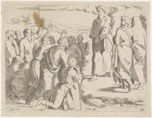 Moses zeigt dem Volk die Gesetzestafeln (Biblische Szenen) von Sisto Badalocchio