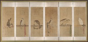 Angebundene Falken, vor 1606 von Soga Chokuan